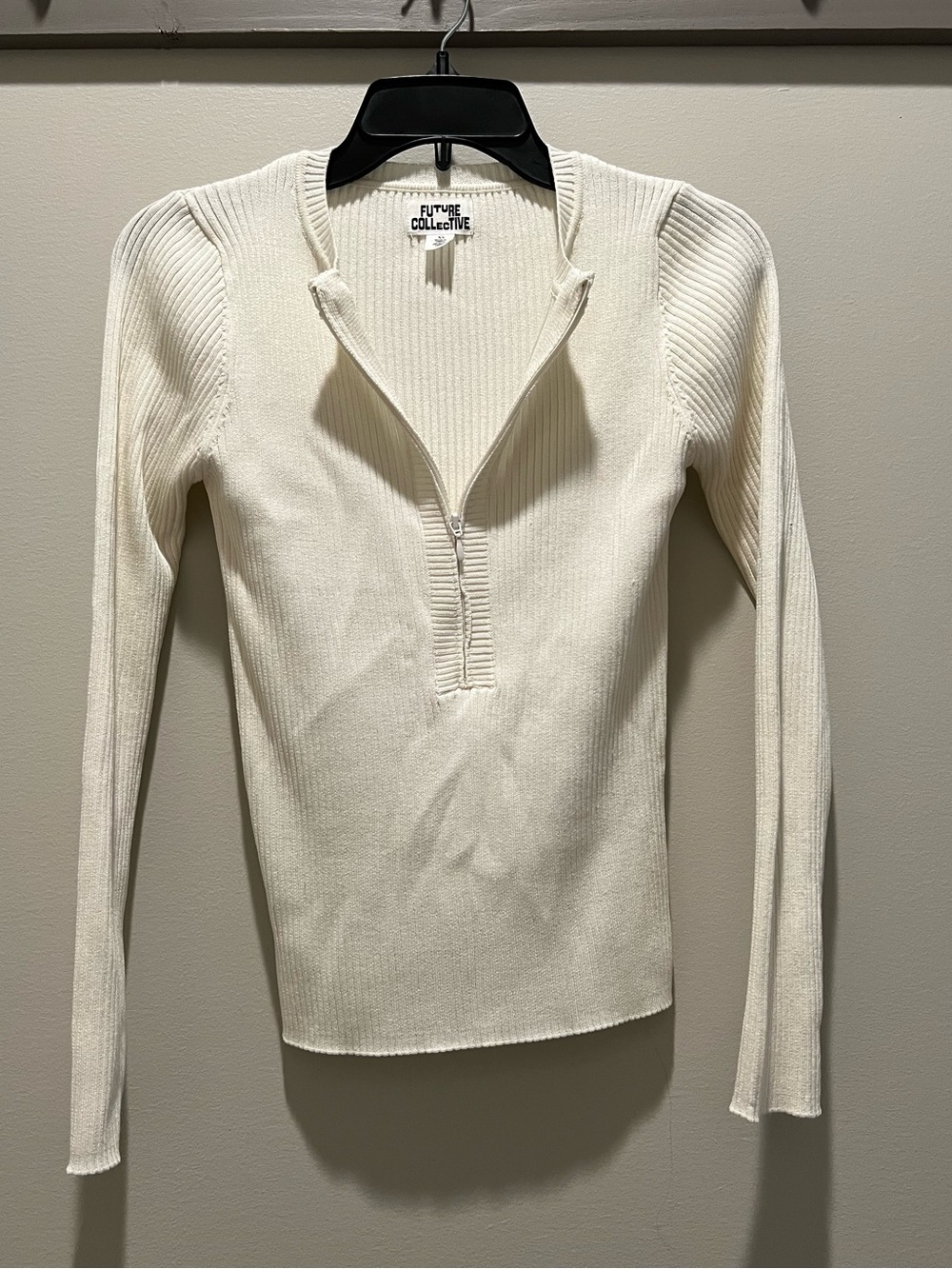 Future Collective at Target Women's Cream Zip-Front Ribbed Knit Top NWOT